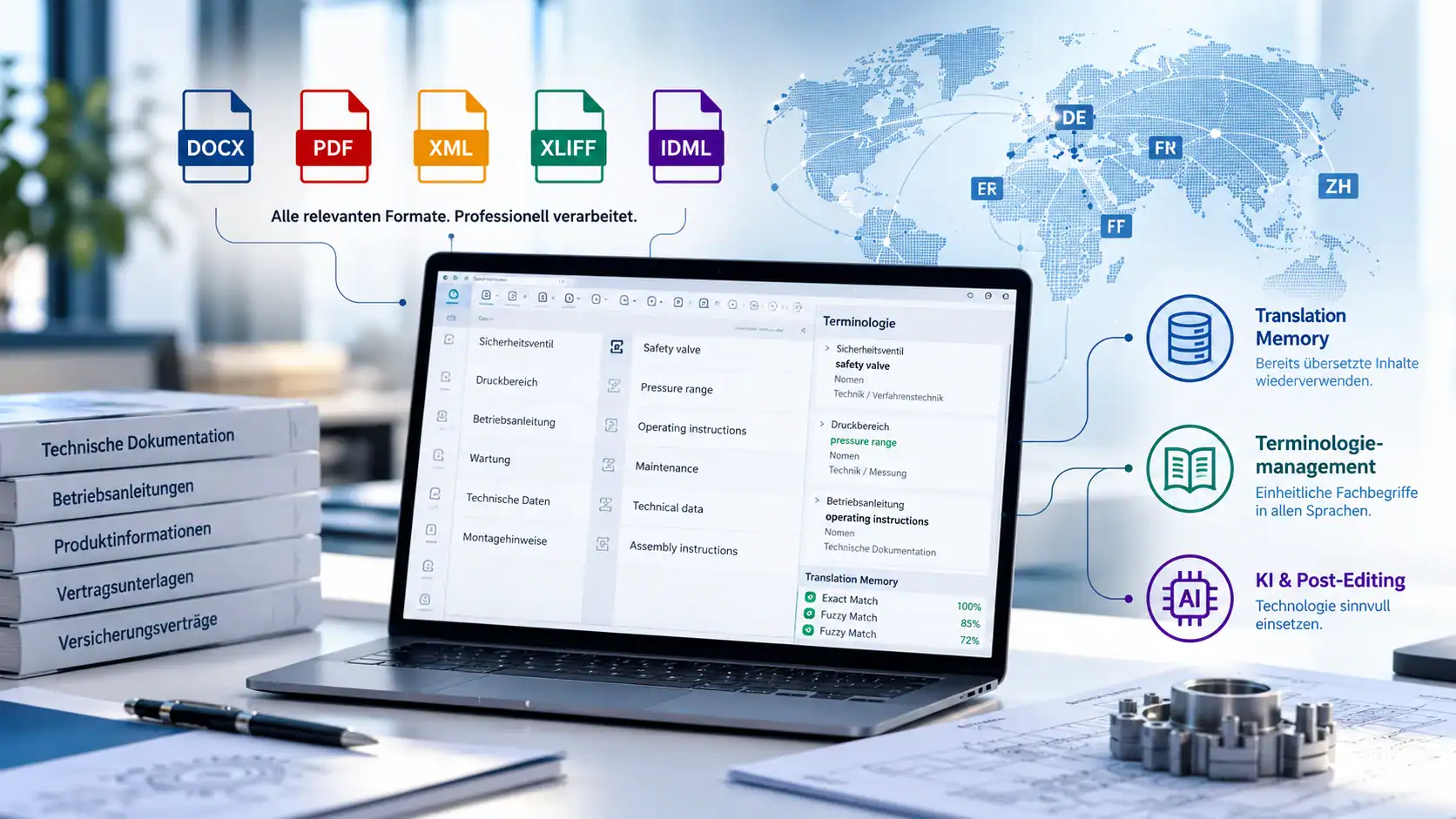 Übersetzungstechnologie mit CAT-Tools, Translation Memory, Terminologiemanagement und technischen Dateiformaten